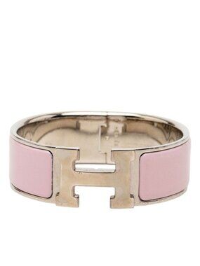 Hermes Clic Clac PM Bracelet Silver Pink Metal Enamel